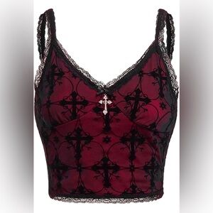 Women's Gothic Clothes Lace Goth Crop Tops Witchy Grunge Cami Emo Shirt
